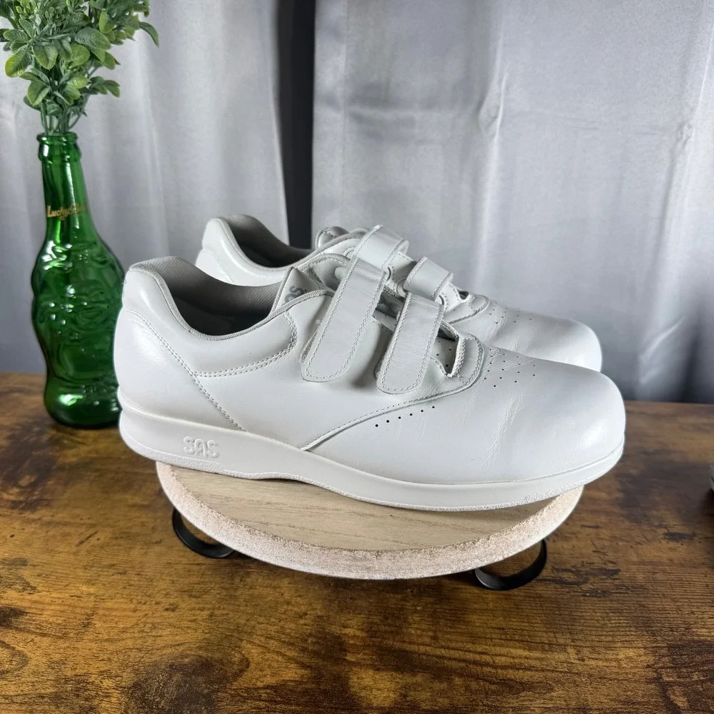 SAS Me Too Walking Shoes Womens 8 M White Comfort Hook Loop Leather Orthopedic